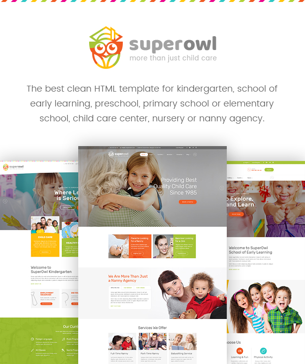 SuperOwl - Kindergarten, School of Early Learning, Nanny Agency HTML Template - 1