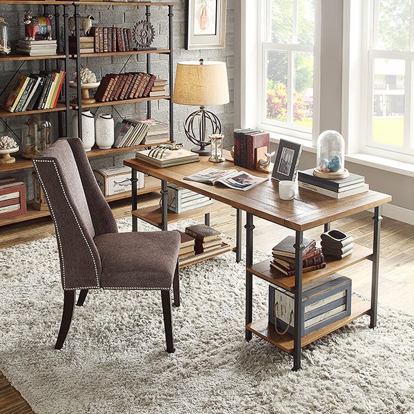 Vintage Industrial Modern Rustic Oak Storage Desk