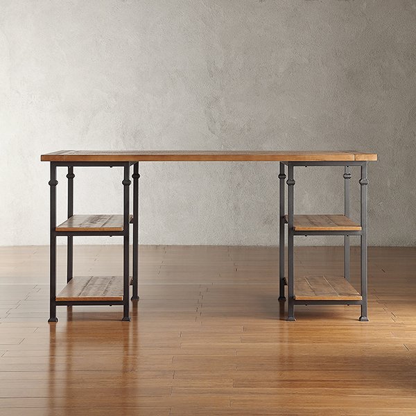 Vintage Industrial Modern Rustic Oak Storage Desk
