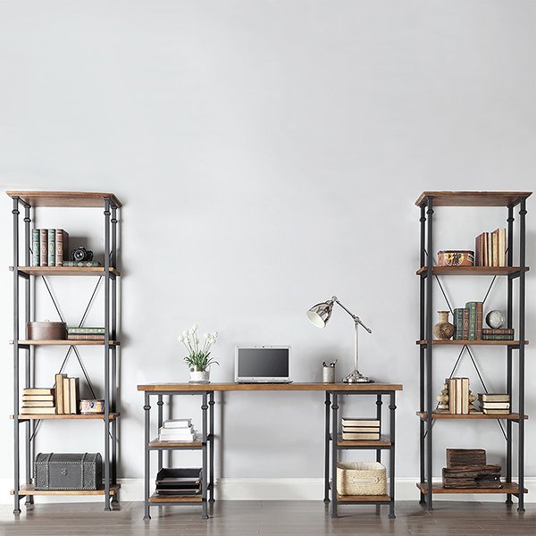 Vintage Industrial Modern Rustic Oak Storage Desk