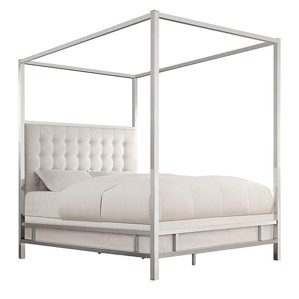 Canopy Button Tufted Metal Poster Bed