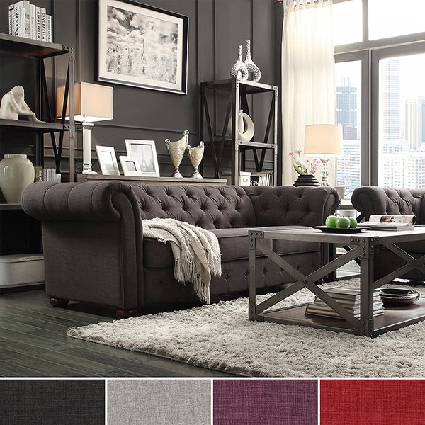 Tufted Scroll Arm Chesterfield Sofa