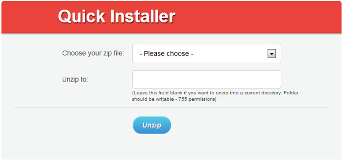 Unzip.php initial screen.